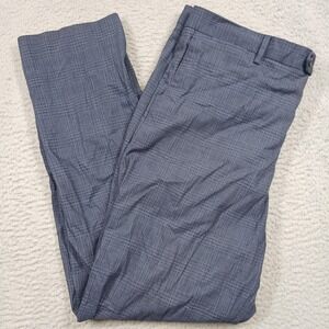 Saks Fifth Avenue Pants Mens 40 Blue Gray Plaid Slim Fit Stretch Cotton Italy